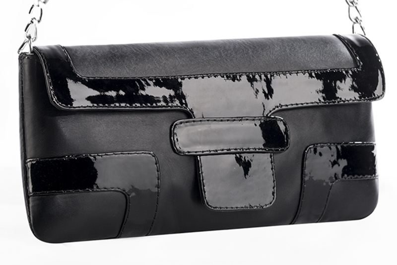 Women's black and jet black small baguette bag - Front view